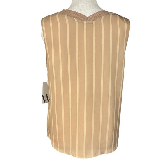 Worthington Small Emile Top Striped Sleeveless Lightweight V-Neck Semi-Sheer Tan - Picture 3 of 6